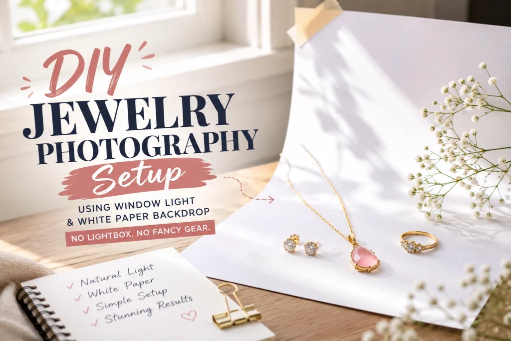 How to photograph jewelry on your phone without a lightbox, DIY setup with window light