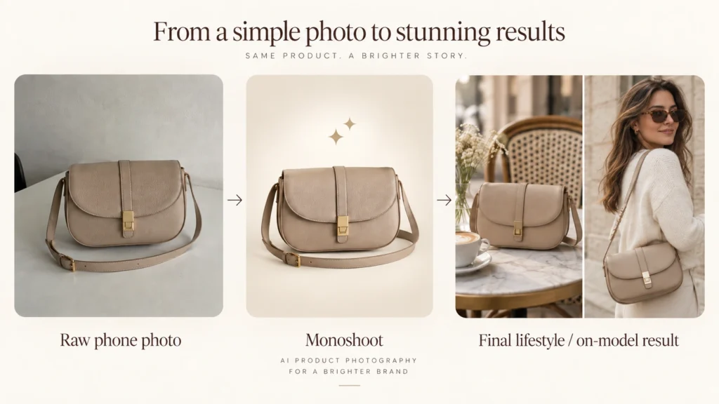 AI ecommerce product photography workflow from raw photo to final image