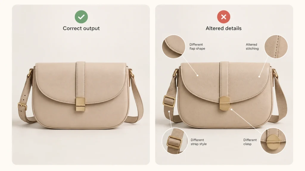 Product accuracy comparison in AI product photography