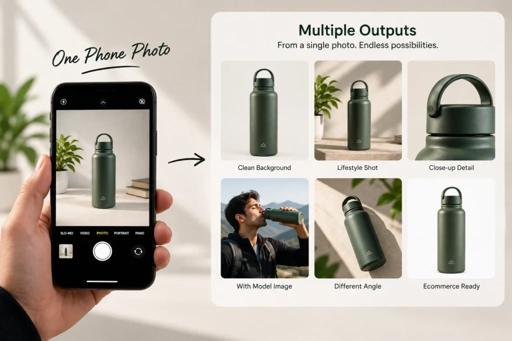 phone product photo transformed into studio-style ecommerce images with Monoshoot